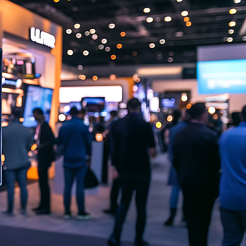 ech expo with futuristic gadgets and audience